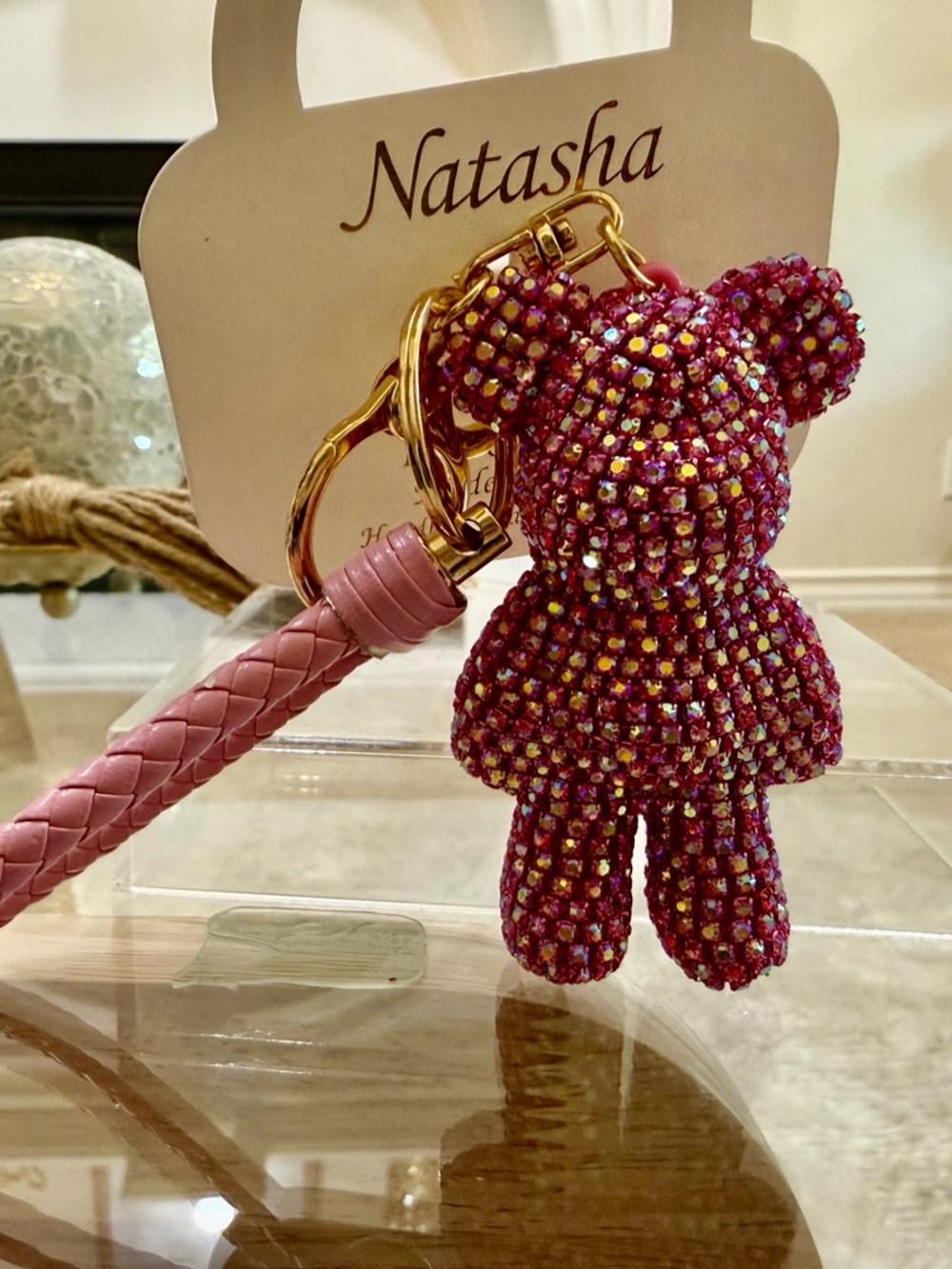 Natasha Pink Crystal Teddy Keychain - Picture 4 of 5
